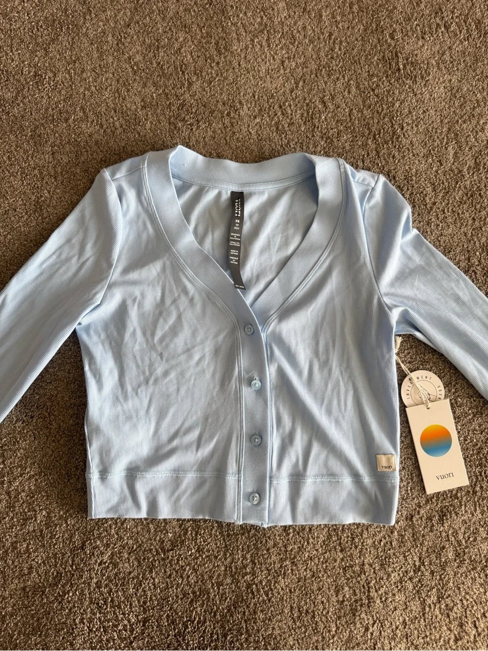 NWT Vuori Pose Mini Cardigan XS Crystal Blue Ribbed Stretch Cardigan Athleisure - Picture 3 of 6